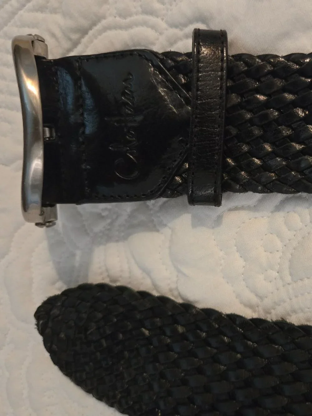 COLE HAAN Black Leather Braided Belt Size M 90s